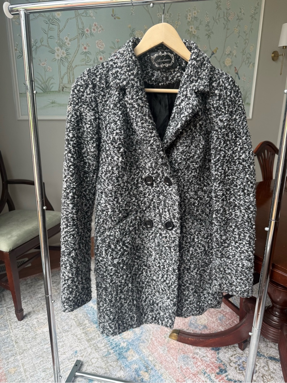 Ambiance Black & White Bouclé Double-Breasted Pea Coat